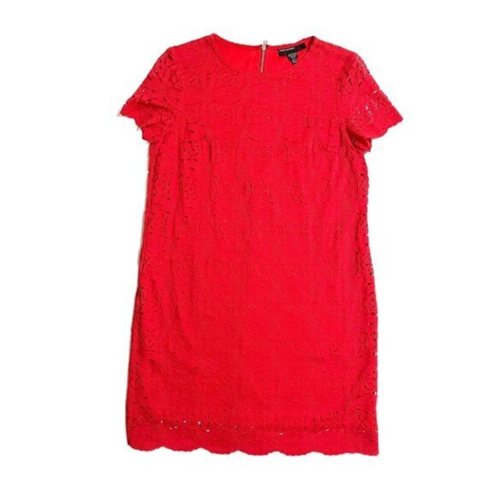 Maggy London Red Lace Shift Dress Short Sleeve Above Knee SZ 8 New